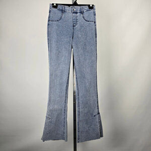Hue High Rise Denim Flare Legging Raw Hem Jeans Size XS